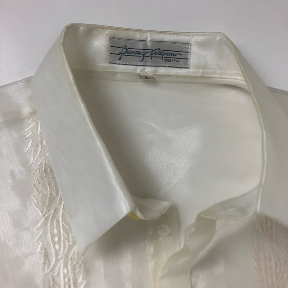 Barong Tagalog Size Large Long Sleeve Half Button - Picture 3 of 7